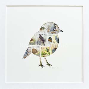 South Island Robin - bird stamps, 8x8 inches