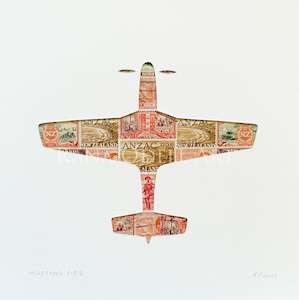 Mustang P-51D, NZ wartime postage stamps, 8x8 inches