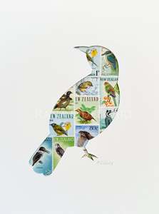 NZ Tui, bird stamps, 6x8 inches