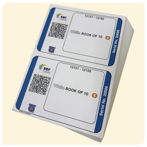 Products: Bingo Play White 10 page Game Books 6up x 400 codes Ranford Bingo NZ