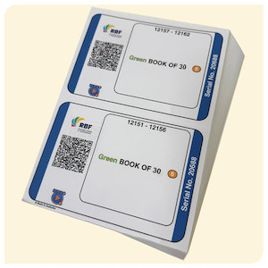 Products: Bingo Play Green 30 page Game Books 6up x 400 codes Ranford Bingo NZ