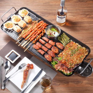 Kitchen: 1500W Non Stick Electric BBQ Grill Smokeless 5-Level Adjustable Electric Grill
