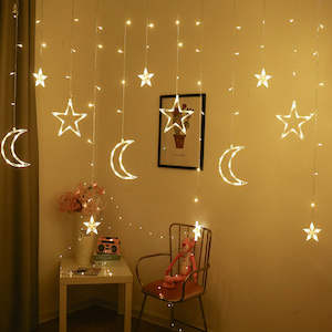 Christmas: Led Mubarak Star Moon Curtain String Lights