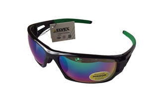 Safety Glasses: ELVEX IMPACT Rimfire sunglasses Green Mirror