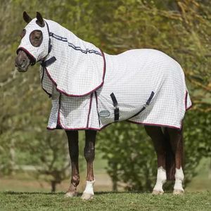 Horse: Summer Sheet Lite Detach-A-Hood White/Navy/Red 5'0