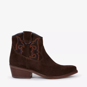 Footwear: Cassidy Suede Embroidered Boot - Bitter Chocolate
