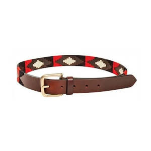 Rider: Leather Polo Belt Red/Black/White 95cm