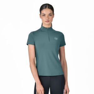 1/4 Zip Breathable Short Sleeve Top - Washed Teal