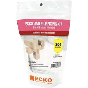 Coach Bolt Nut: ECKO 12kN PILE FIXING KIT ( Includes 4x12kN SS304 Brackets, 32x 1Gx45SS304 Hex Screw )
