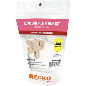 ECKO 6kN PILE FIXING KIT ( Includes 4x6kN SS304 Brackets, 24x 1Gx45SS304 Hex Screw )