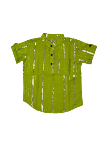 Products: Boys' Festive Lime Green Shirt with Metallic Stripes