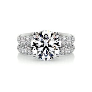 Sidestone Rings: 5 Carat Round Bridal Pavé Diamond Ring