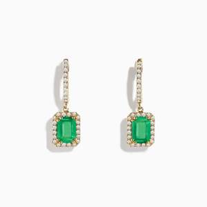 Halo Diamond Earrings: Barre - Emerald Halo Drop Earrings