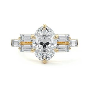 3 Carat Oval Vintage Side Stone Lab Grown Diamond Engagement Ring