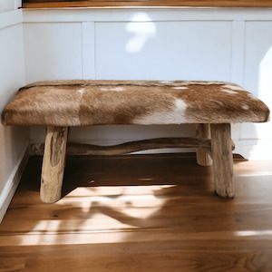 Furniture: RUSTICO LEATHER & TEAK BENCH | LG FREIGHT