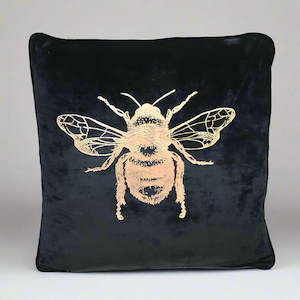Homeware: Black & Gold Velvet Bee Cushion