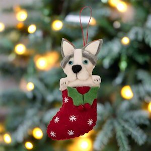 HUSKY IN STOCKING DECORATION