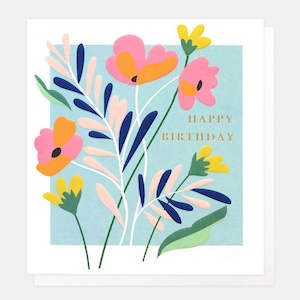 Cards: Blue Floral Happy Birthday Card