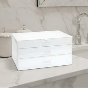 Accessories: White Glass Jewellery Box 34cm