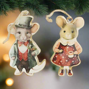 10cm Ma & Pa Mice Christmas Tree Decoration