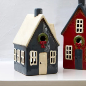 French Country Navy Cottage with Wreath Alsace House