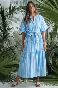 Fashion: Jaali Stripe Blue Lynwood Maxi Dress