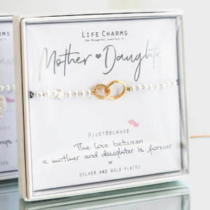 Novelty Gifts: Mother & Daughter Life Charms Silver Bracelet