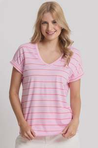 Tops: Stella + Gemma Candy Stripe Soho V Neck Cuff Tee