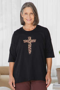 Freez Black Leopard Cross Oversized Tee