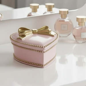 Pink & Gold Bow Heart Trinket Box