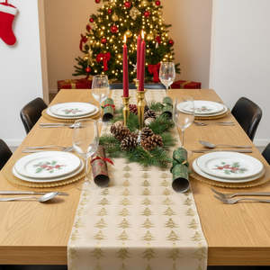 Christmas 1: 200cm Gold Trees Table Runner Roll