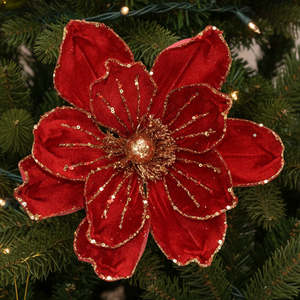 Christmas 1: Red & Gold Magnolia Clip Decoration