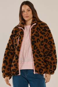 Betty Basics Animal Print & Pink Jayne Fleece Jacket
