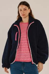 Betty Basics Navy & Pink Jayne Fleece Jacket
