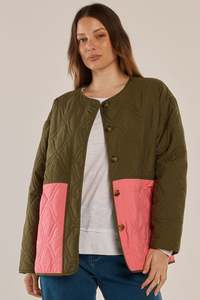 Betty Basics Quincy Pink & Khaki Padded Jacket