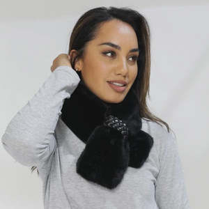 Stella + Gemma Black Braid Fur Neck Shrug