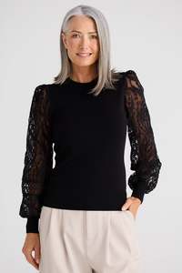 Brave True: Brave & True Black Janelle Knit & Lace Top