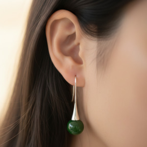 Silver Ball Greenstone Earrings