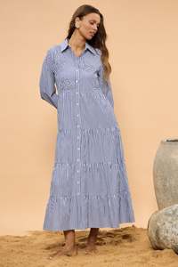 Holiday Blue Stripe Fly Away Dress