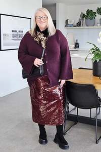 Fate & Becker Burgundy Sequin Pencil Skirt