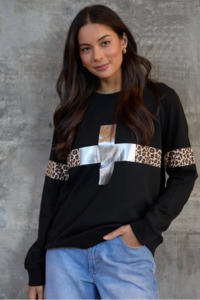 Tops: Stella + Gemma Silver Cross Leopard Sweatshirt