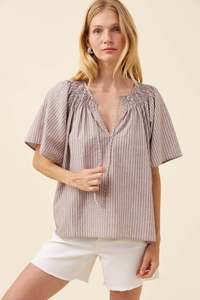 Isle of Mine Lyndell Taupe Shirred Top