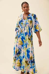 Isle of Mine Watercolour Frida Frill Maxi Dress