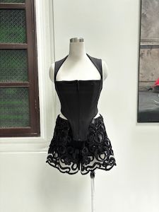 Two Pieces: HAS Corset & Black Lace Shorts