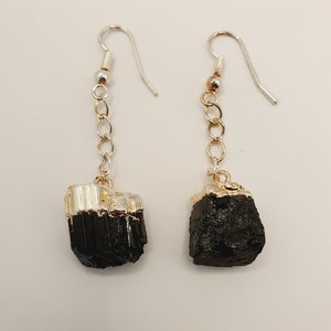 Black Tourmaline Earrings - Raw. Orgonite, EMF Protection, Yoga & Wellbeing