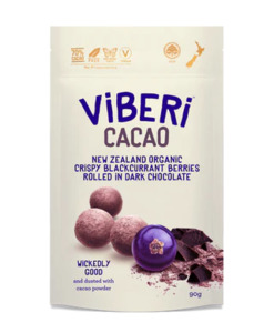 ViBERi Cacao - 70% Organic Dark Chocolate Rolled Blackcurrants (90g)
