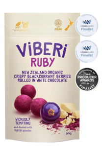 ViBERi Ruby - Organic White Chocolate Rolled Blackcurrants (90g)