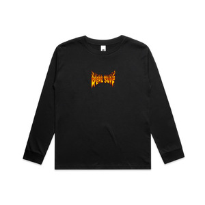 REAL SURF YOUTH GOOFY FLAMES CLASSIC LONG SLEEVE TEE - BLACK