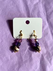 Earrings: Gold Upcycled Beaded Earrings | Purple