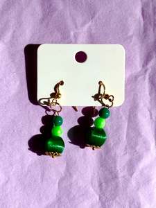 Earrings: Gold Upcycled Beaded Earrings | Green